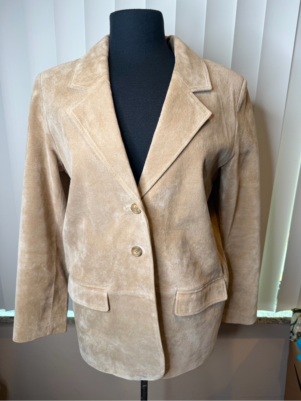 Vintage Margaret Godfrey Beige Women's Suede Blazer Jacket Size 8P